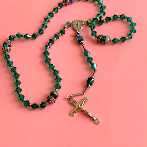 Swarovski rosary emerald bicone and square crystals with...